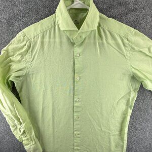 Luigi Borrelli Green Button Up Shirt Lightweight Long Sleeve 15.5 Italy Woven
